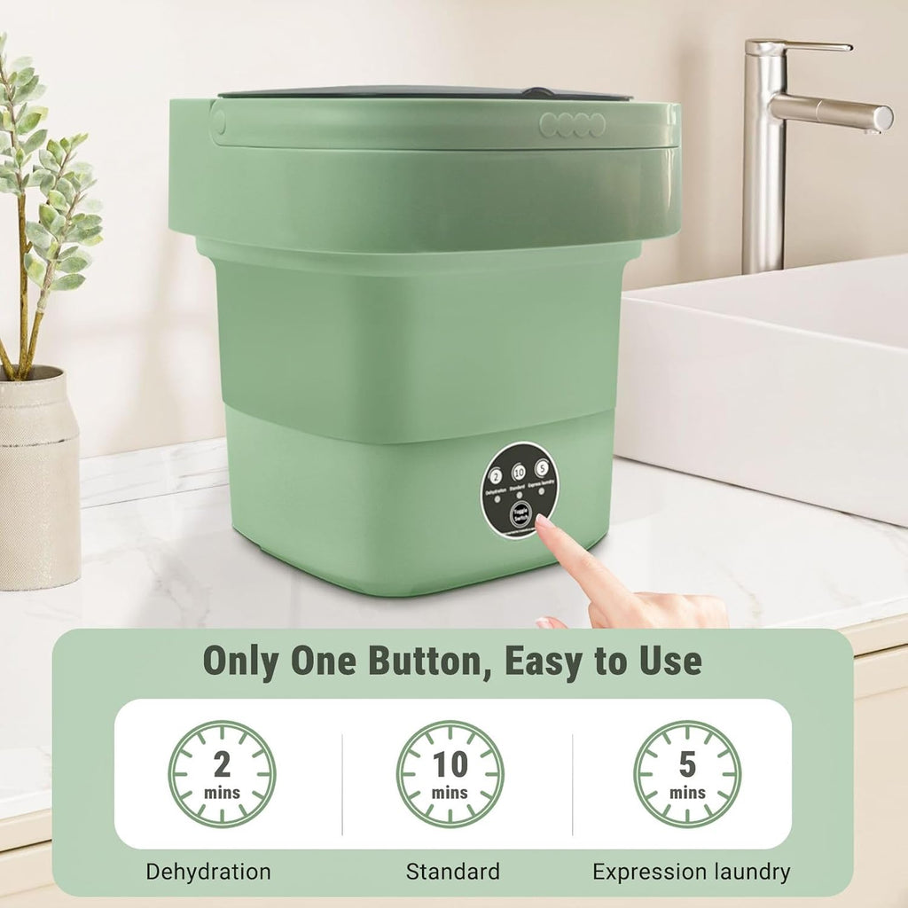 Portable Washing Machine, Foldable Personal Washer w/Integrated Drain Pipe and Spin Basket for Light Clothes, 3