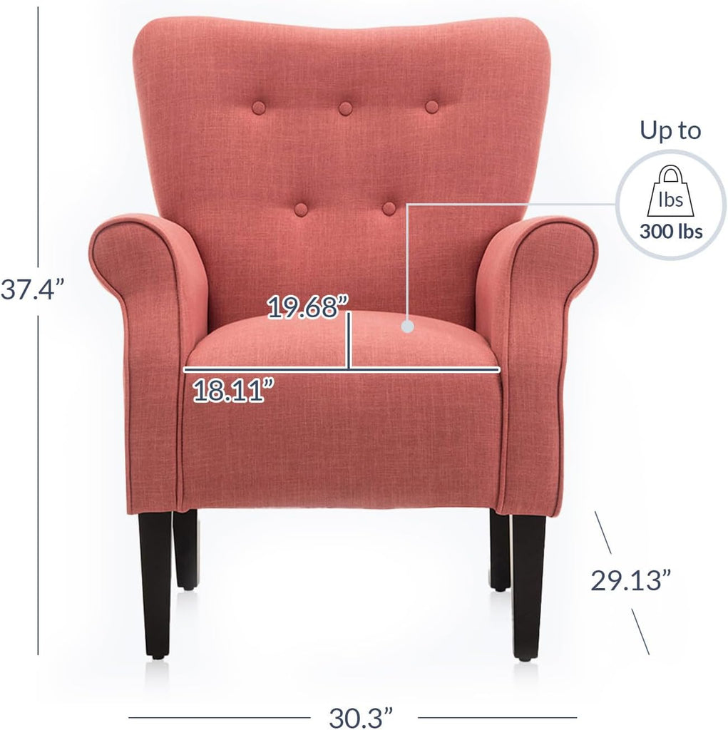 Modern Accent Chair, High Back Armchair, Upholstered Wingback Side Chair, Padded Single Sofa with Wooden Legs - Brick