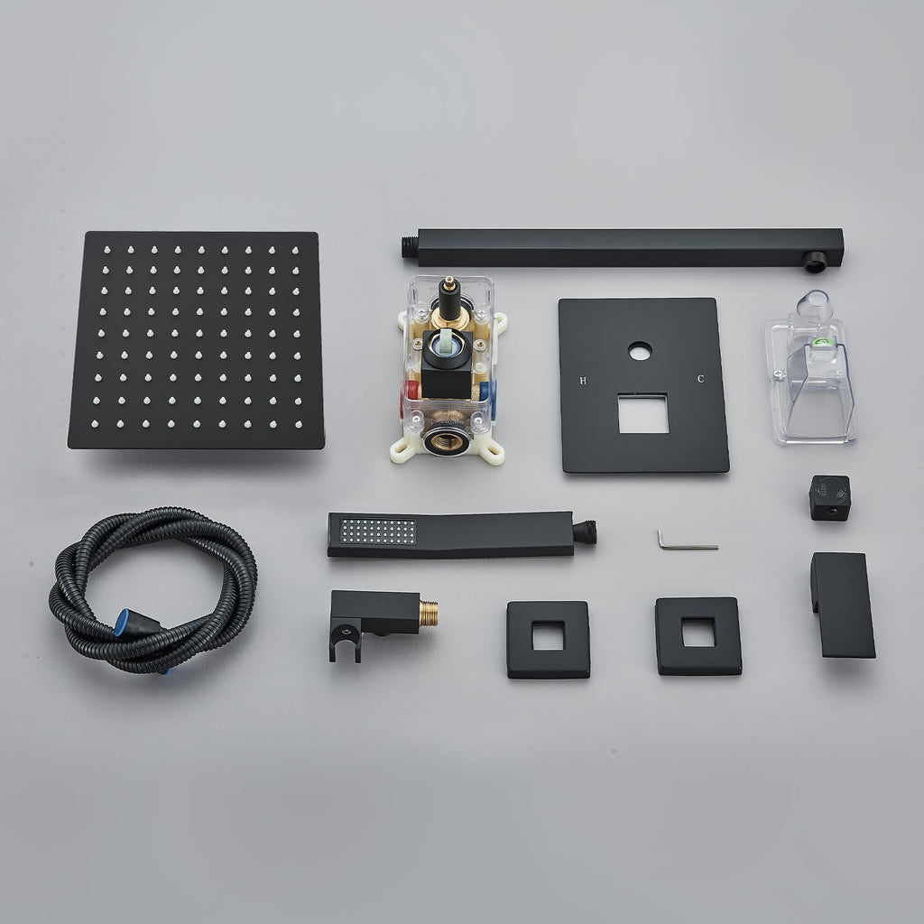 Shower Faucet Set with Handheld 8 Inch Matte Black Shower Head