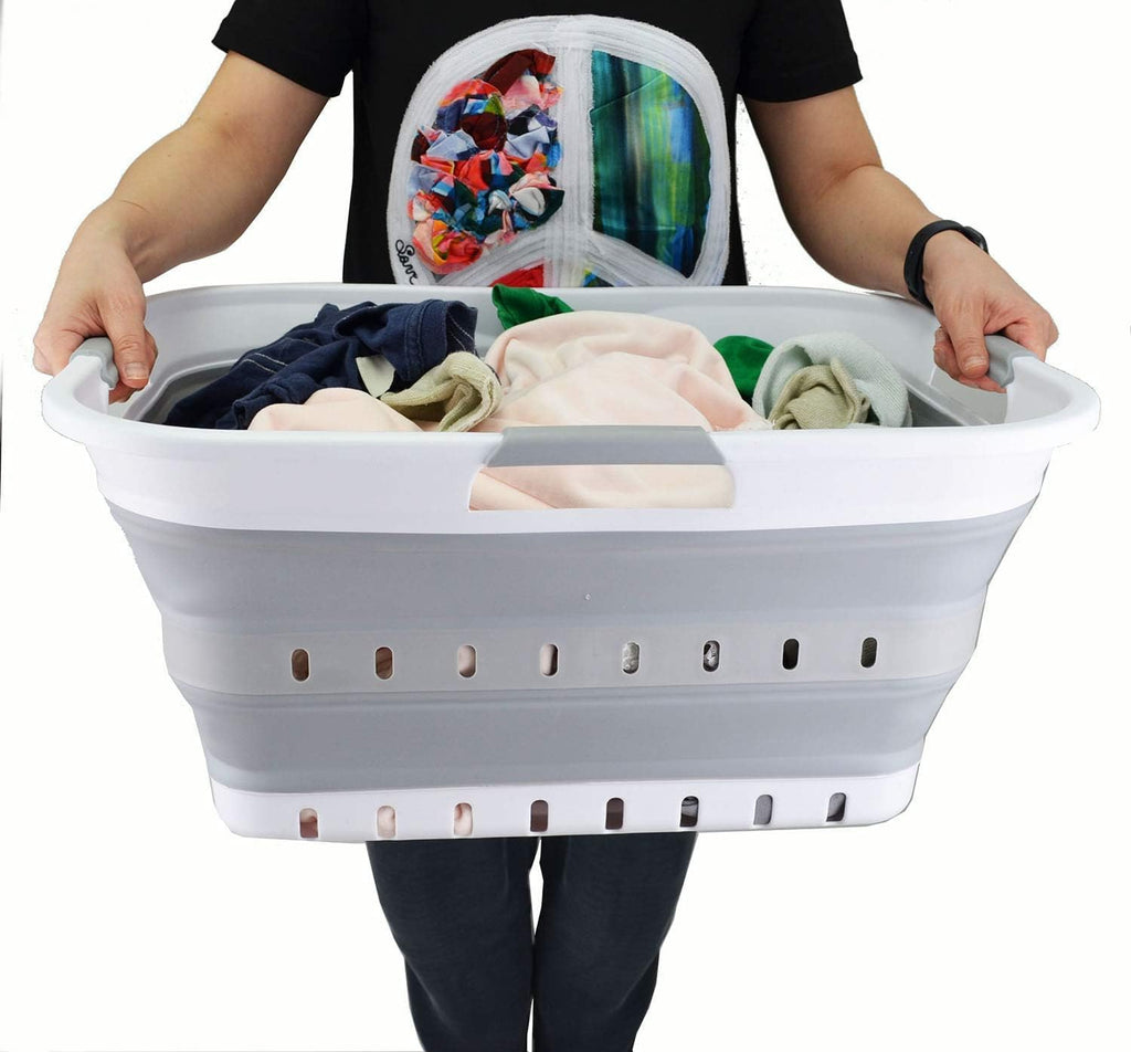 42L (11 gallon) Collapsible Plastic Laundry Basket - Foldable Pop Up Storage Container/Organizer - Space Saving