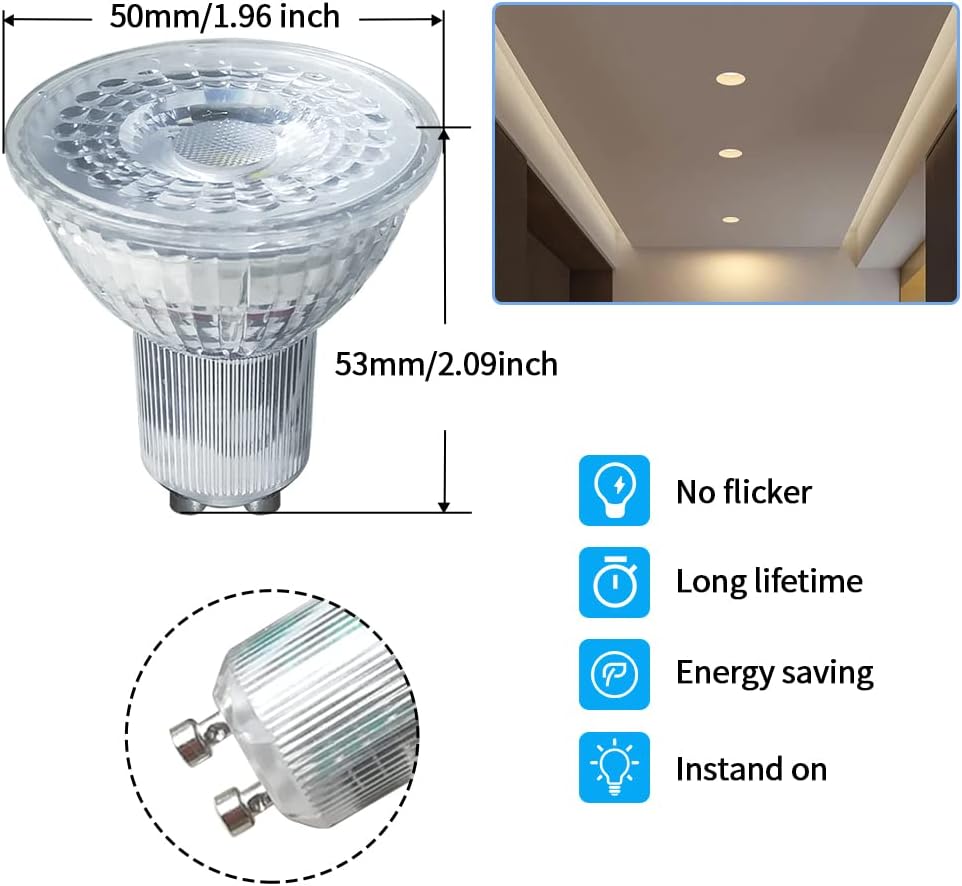 GU10 LED Light Bulb 5W Soft Warm White 3000K 400LM AC 85-265V NO Flicker Imitation Glass Cover 120 Degrees Wide Angle