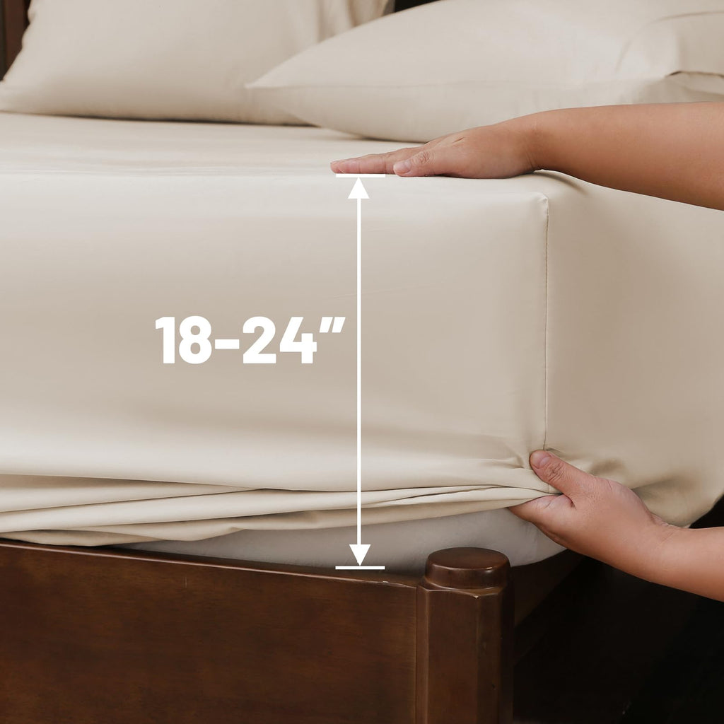 Extra Deep Pocket King Sheets 18-24 Inch 100% Egyptian Cotton 1000 Thread Count Sateen Weave Soft Breathable 4