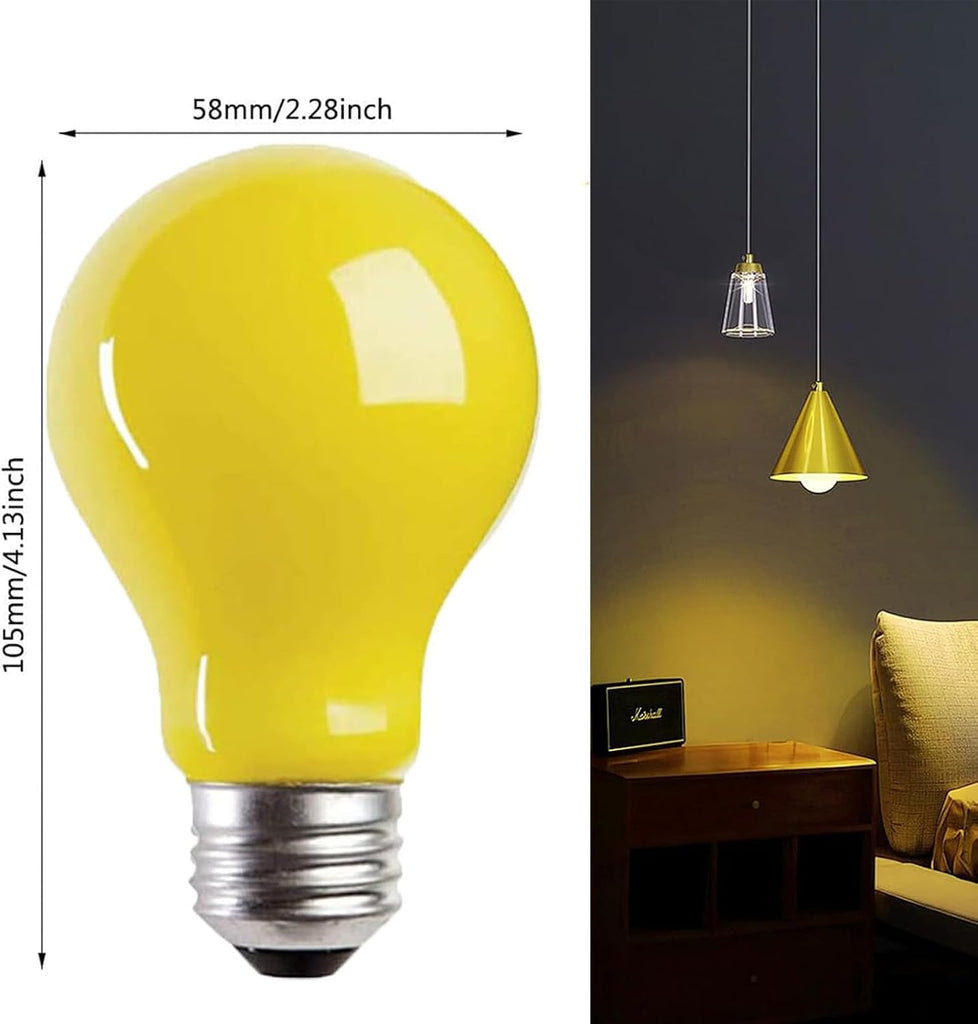 6 Pack 3W A19 LED Bug Light Bulbs Yellow LED Bulb for Outdoor Bug Light Bulb 25W Equivalent 2000K Amber Bedroom Night