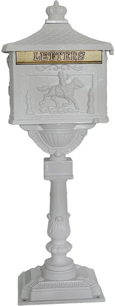 Mail Box Heavy Duty Mailbox Postal Box Security Cast Aluminum Vertical Pedestal (White)