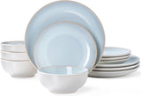 Plates and Bowls Sets for 4 - 12-Piece Stoneware Dinnerware Sets, Ceramic Dishware SetUse and Formal Dining