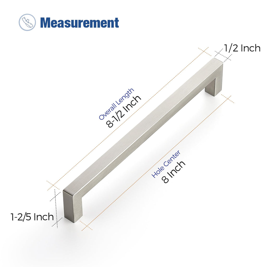 Brushed Nickel Square Pulls Cabinet Handles,8 Inch,30 Pack