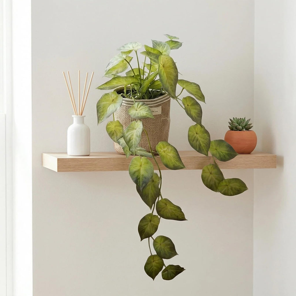 Fake Pothos Hanging Plant in Pot, Light Green Artificial Indoor Greenery