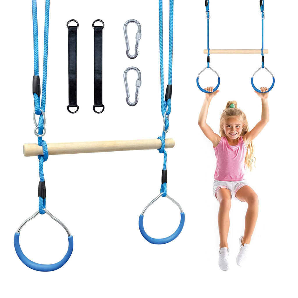Trapeze Swing Bar with Gymnastic Rings | Sturdy Steel Construction | Warrior Accessories for Obstacle Course | Great