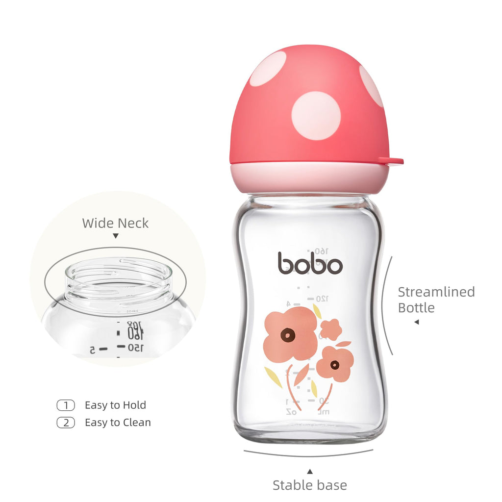 Natural Glass Baby Bottles, 5.4oz Multicolored 4‐Pack