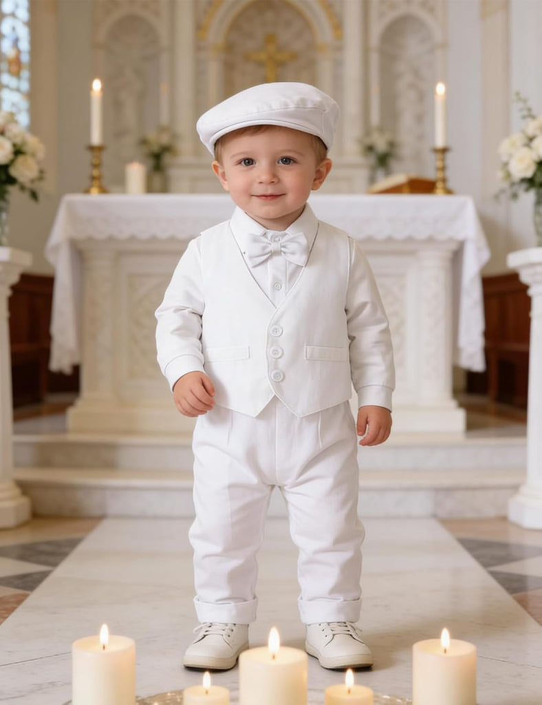 4pcs Baby Boys Suit -, Gentleman Romper & Vest & Berets Hat & Bow Tie
