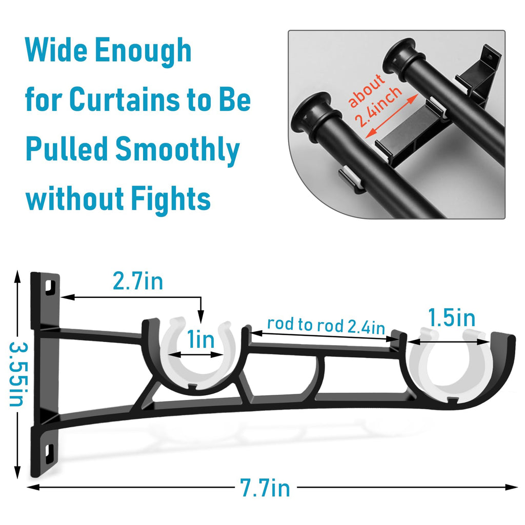 Curtain Rod Bracket, 3 Pack Double Curtain Rod Brackets, Heavy Duty Drapery Holders for 1 Inch Rods, Wall Double Rod