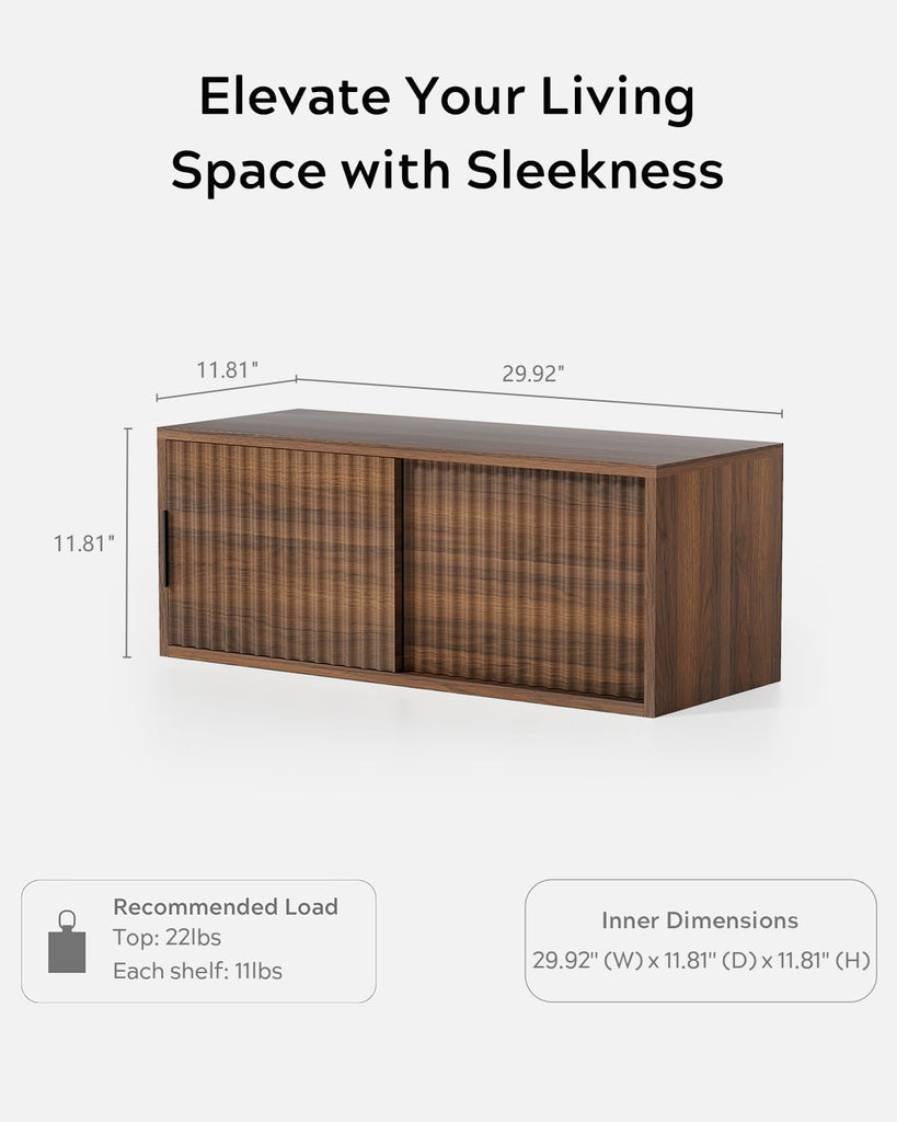 Large Floating TV Stands Set of 2, Modern Fluted Nightstands Wall Mounted Bedside Table Storage Cabinet with Sliding