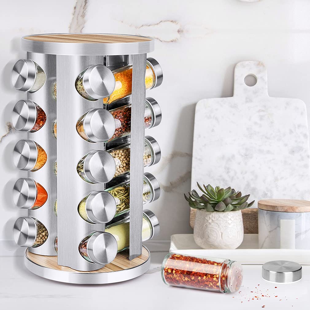 Spice Rack Organizer with Jars for Cabinet(20Pcs), Revolving