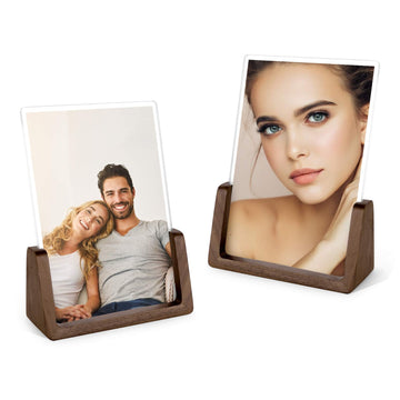 4x6 Picture Frame 2 Pack - Rustic Wood Picture Frames with Walnut Wooden Base and High Definition Break Free Acrylic