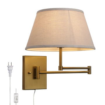 Vintage Fabric Plug-in Cord Wall Sconce with Linen Cloth Shade
