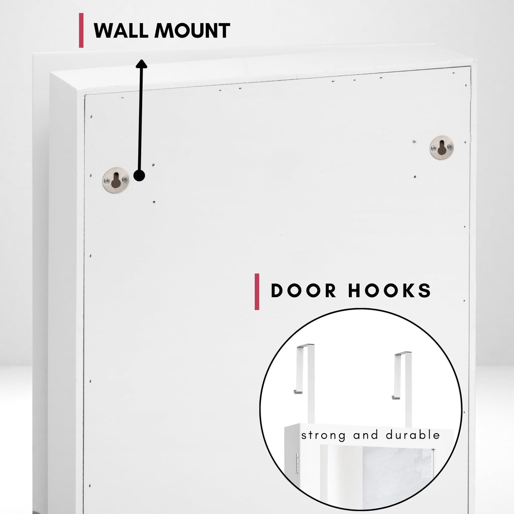 LED Light Jewelry Cabinet Armoire with Mirror, Large Storage 57" Tall Mirrored Armoire Box Necklace Ring 27 Hook