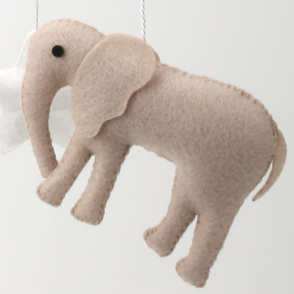Safari Nursery Mobile Decoration, Neutral Felt Hanging Decor with Elephant, Giraffe, Zebra & Rhino, Boho Baby Room