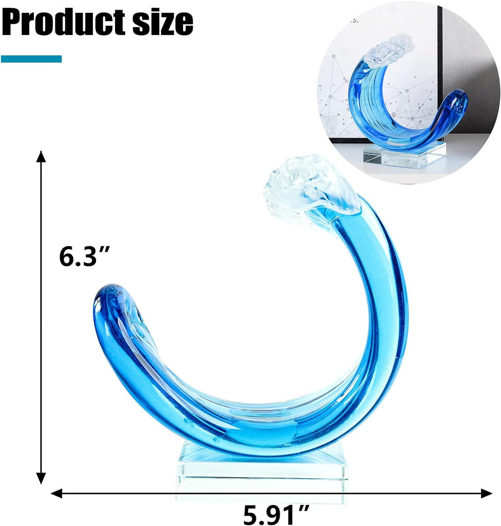 Hand-Blown Glass Wave Decor Murano-Style Glass Statue and Figurine