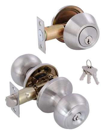 All Keyed Identical Deadbolt Door knob Single Cylinder Deadbolt Lock Combo Set, Classic Satin Nickel Exterior Knobs