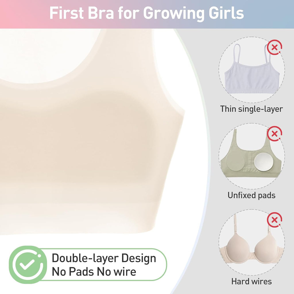 Girls Training Bras, Seamless No Pad Sports Bra Multipack