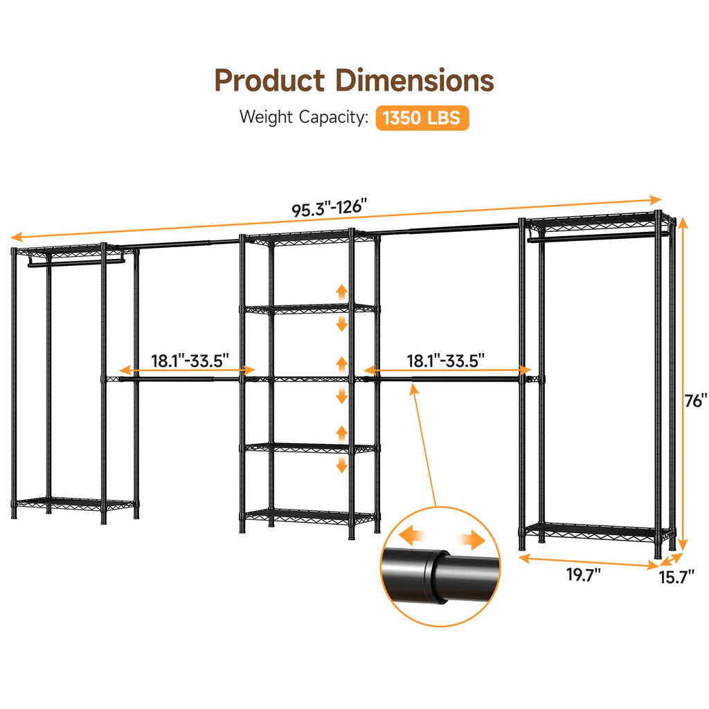 E5 Expandable Heavy Duty Large Freestanding Closet Organizer System
