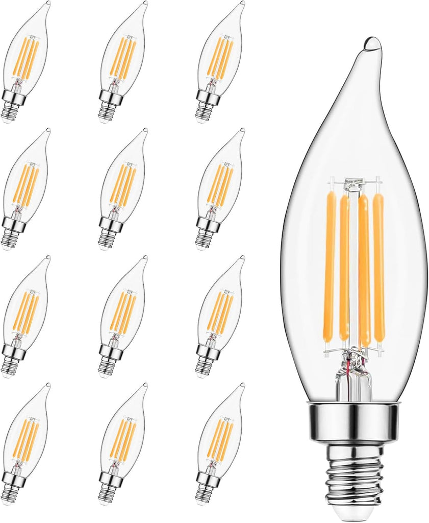 E12 LED Candelabra Bulb 60 Watt Equivalent, Dimmable Chandelier Light Bulbs 2700K Soft White, CA10 Candle Bulbs for