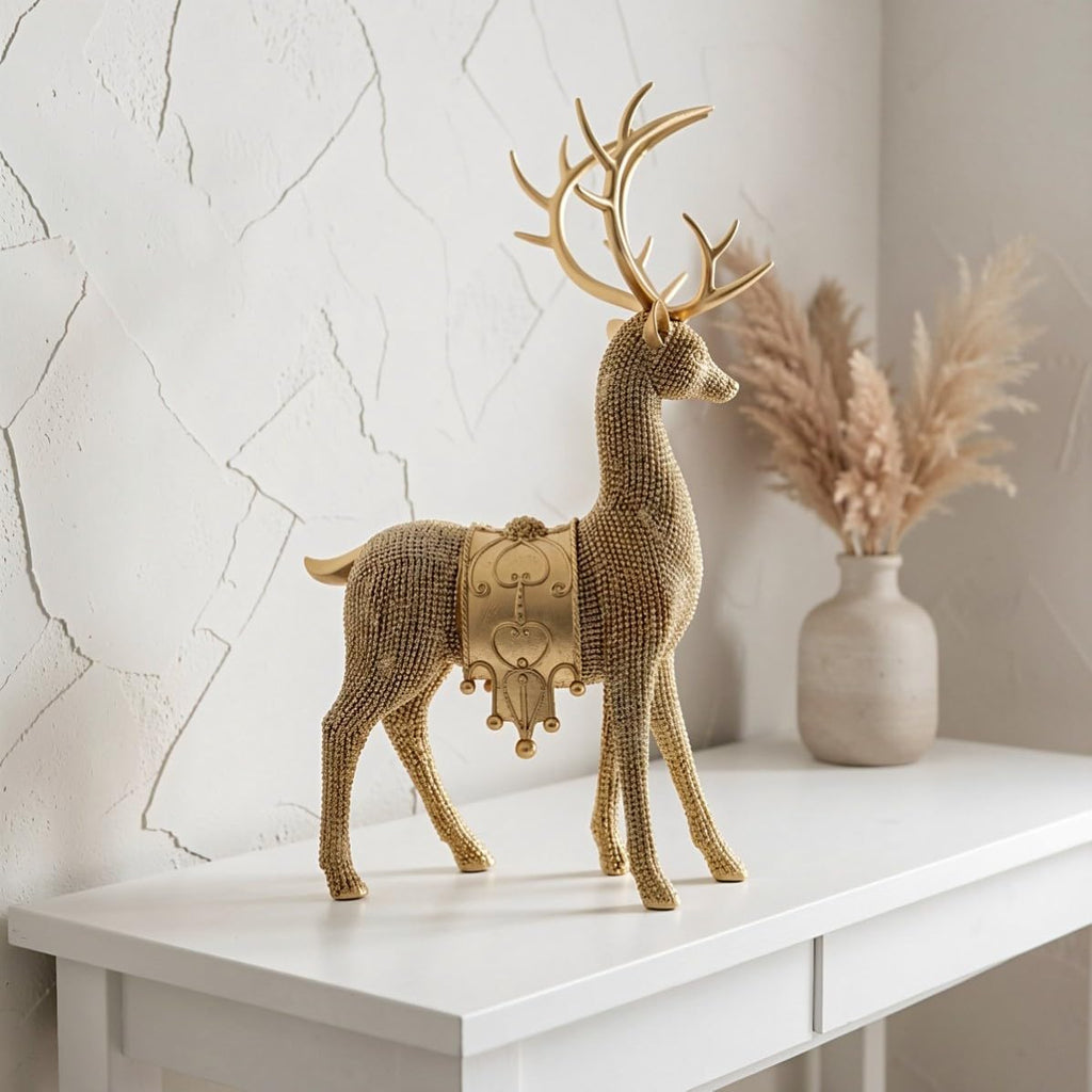 Xmas Deer Statue Set Decoration, Golden Resin