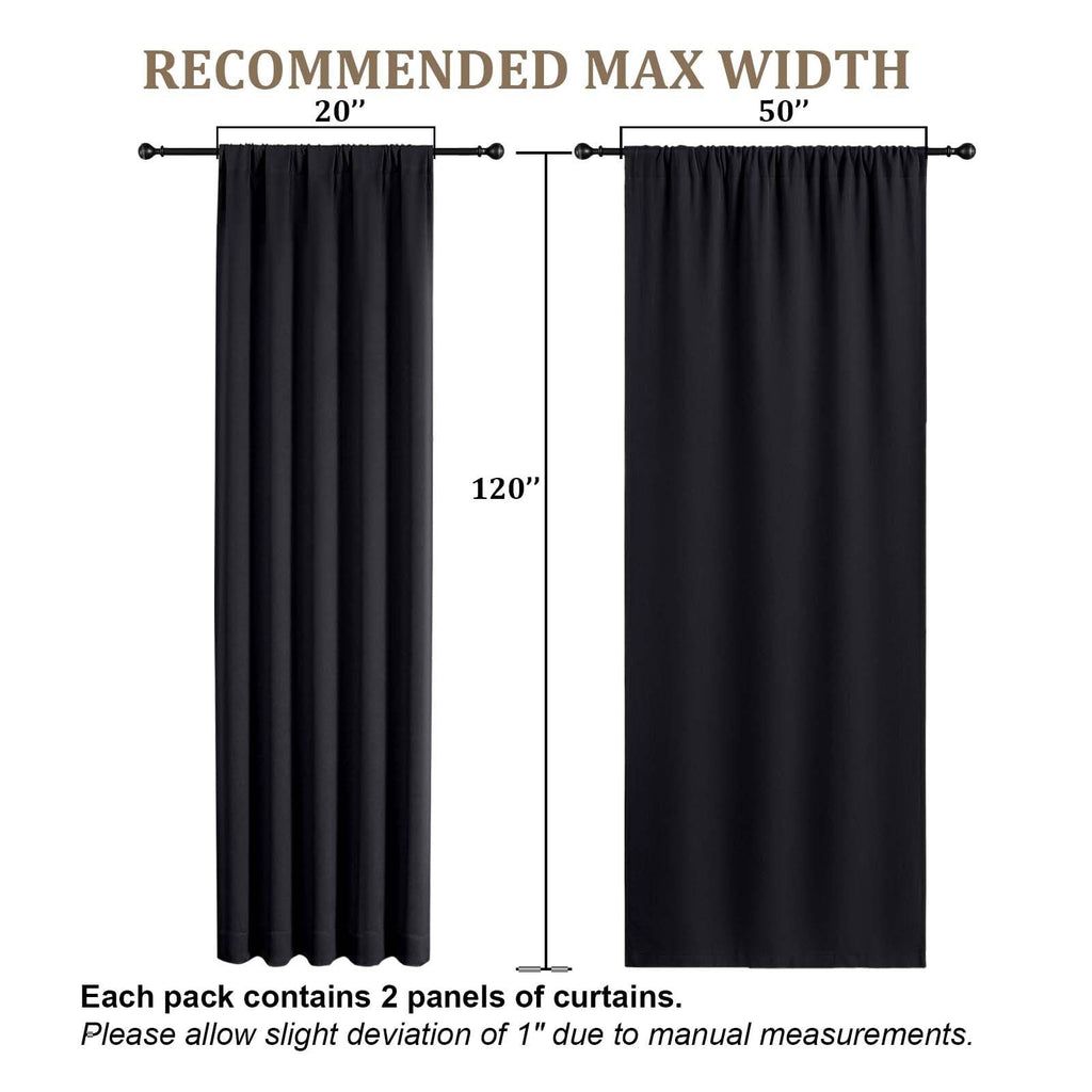 Black Blackout Curtains 120 Inches Long 2 Panels, Thermal Insulated Extra Long Window Curtains, Rod Pocket Window