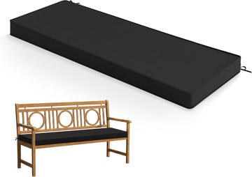 Outdoor Bench Cushion Pad, 48 x 18 x 3 Inch, Black | High-Resilience Foam, Water Resistant, Removable Cover, Hidden