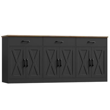 71"W Farmhouse Kitchen Sideboard Buffet Cabinet with Storage, Black