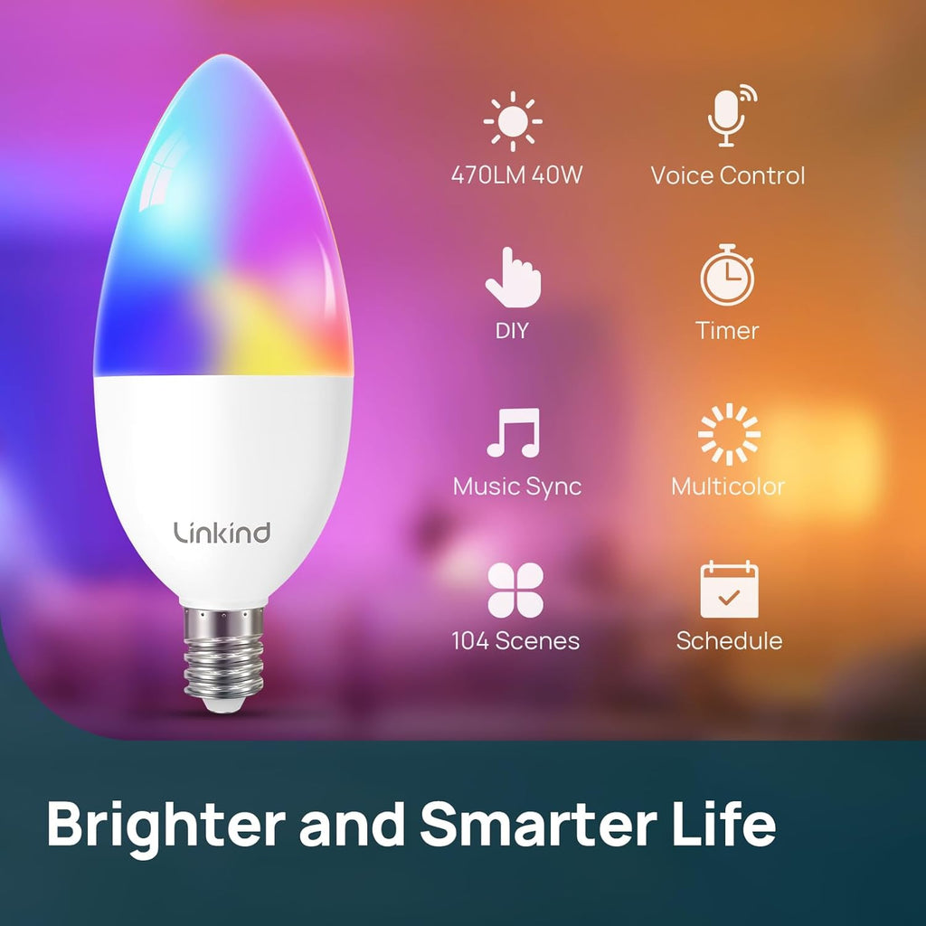Matter Smart Bulbs, E12 Led Bulb Works with Alexa/Apple Home/Google Home, Smart Light Bulbs, WiFi Candelabra B11