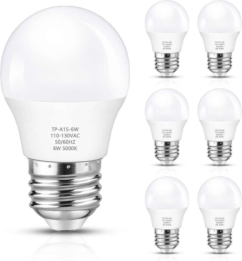 A15 LED Light Bulb, 60 Watt Equivalent LED Bulbs, Daylight White 5000K, 600LM, E26 Base, Non-Dimmable, 6W Bright