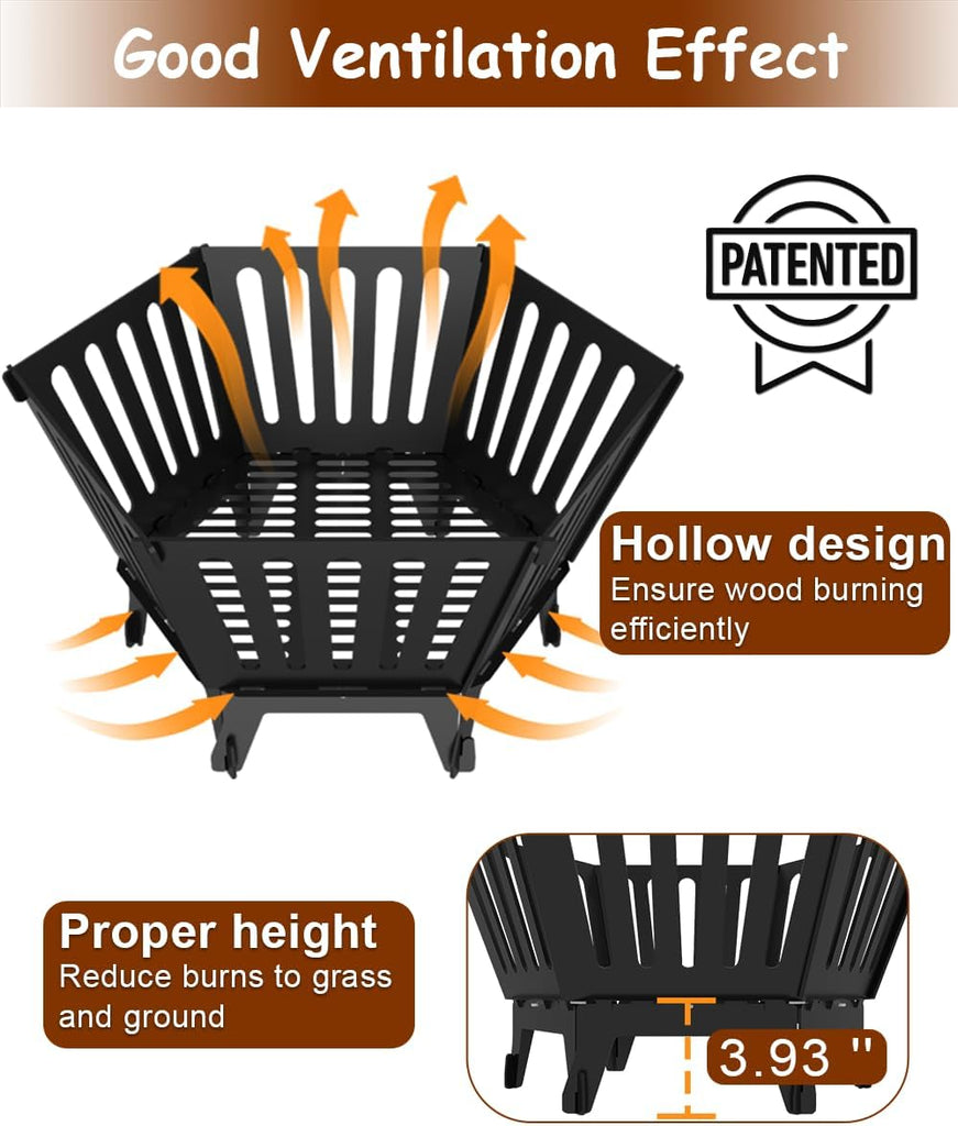 22.5 Inch Portable Hexagon Fire Pit with Travel Bag