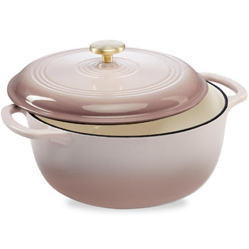 6 Quart Enamel Cast-Iron Round Dutch Oven, Family Style Heavy-Duty Pre-Seasoned Cookware, Oven Safe w/Lid, Dual