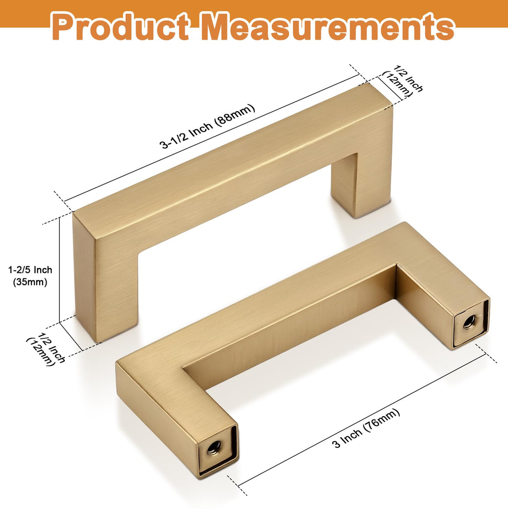 5 Pack 3 Inch (76mm) Hole Center Champagne Bronze Cabinet Pulls Square Kitchen Cabinet Handles Dresser Drawer Pulls