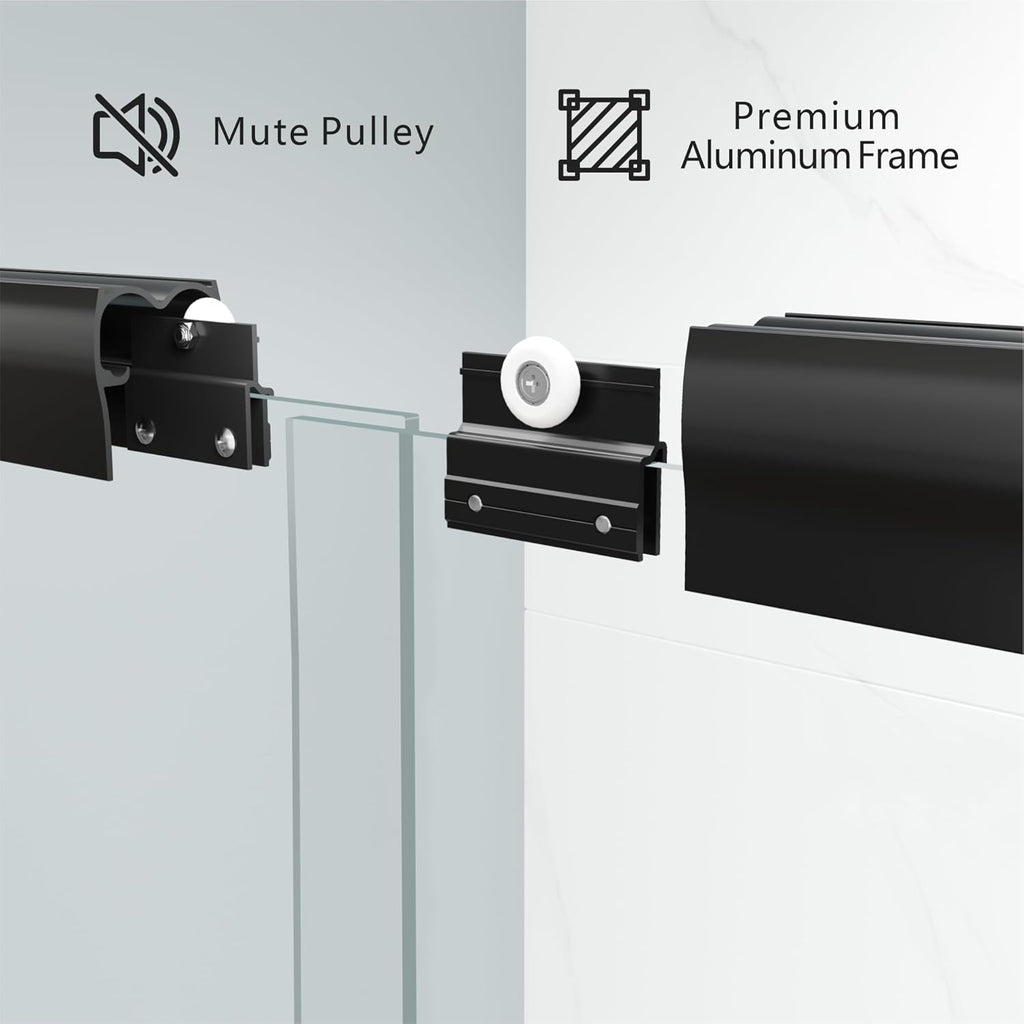 60" W x 58" H Semi-Frameless Bypass Sliding Bathtub Shower Door, Easy-to-Clean Treated Clear Tempered Glass, Matte Black