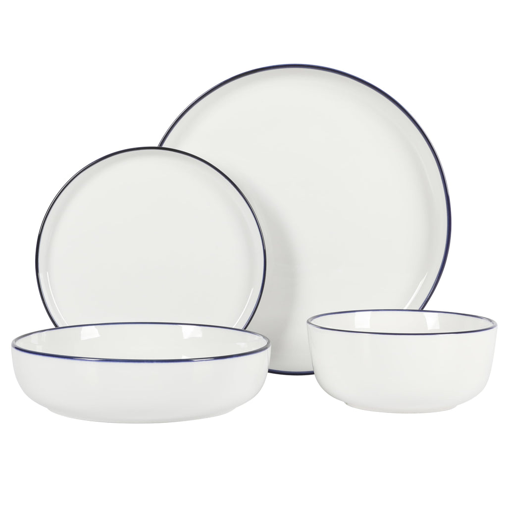 Oslo 16-Piece Porcelain Ceramic Chip & Scratch Resistant Dishes, Microwave & Dishwasher Safe, Plates and Bowls