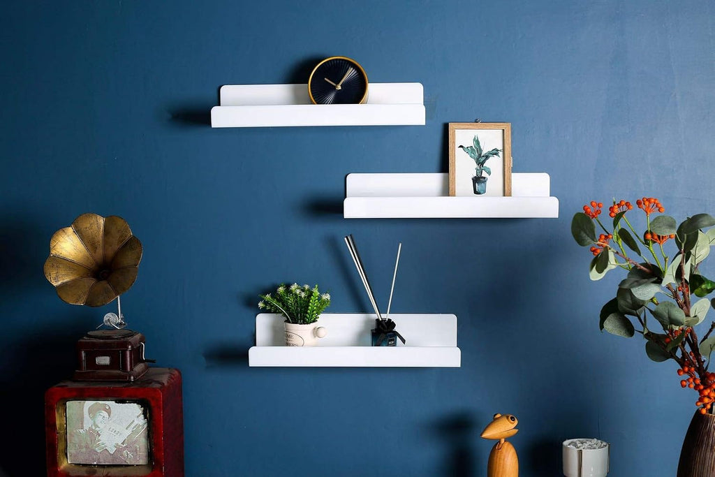 6 PCS White Acrylic Floating Shelves Display Ledge,Wall Mounted Nursery Kids Bookshelf,15 Inch Bathroom Wall Shelf