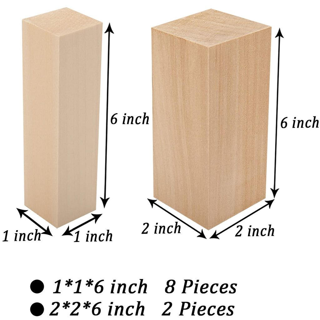 10 Pack Unfinished Basswood Carving Blocks Kit, Rectangular Wooden Blocks for DIY Carving, Crafting and Whittling for