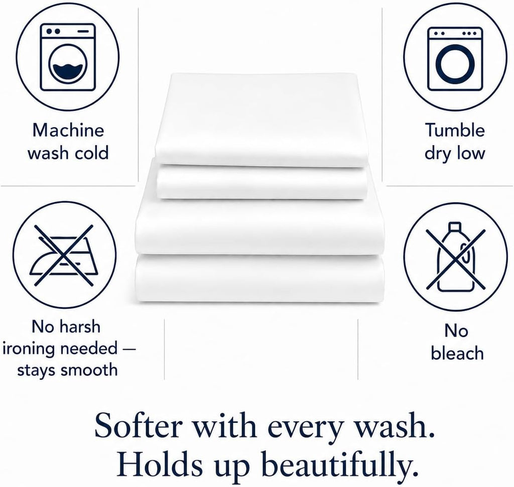 100% Egyptian Cotton Sheets King Sheets Set with Fully Elasticated 15" Deep Fitted Sheet & Pillowcase Sets, 800TC