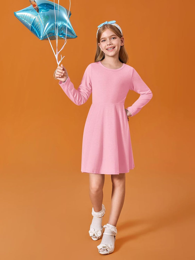 Girls Long Sleeve Dresses Kids Twirly Skater Dress