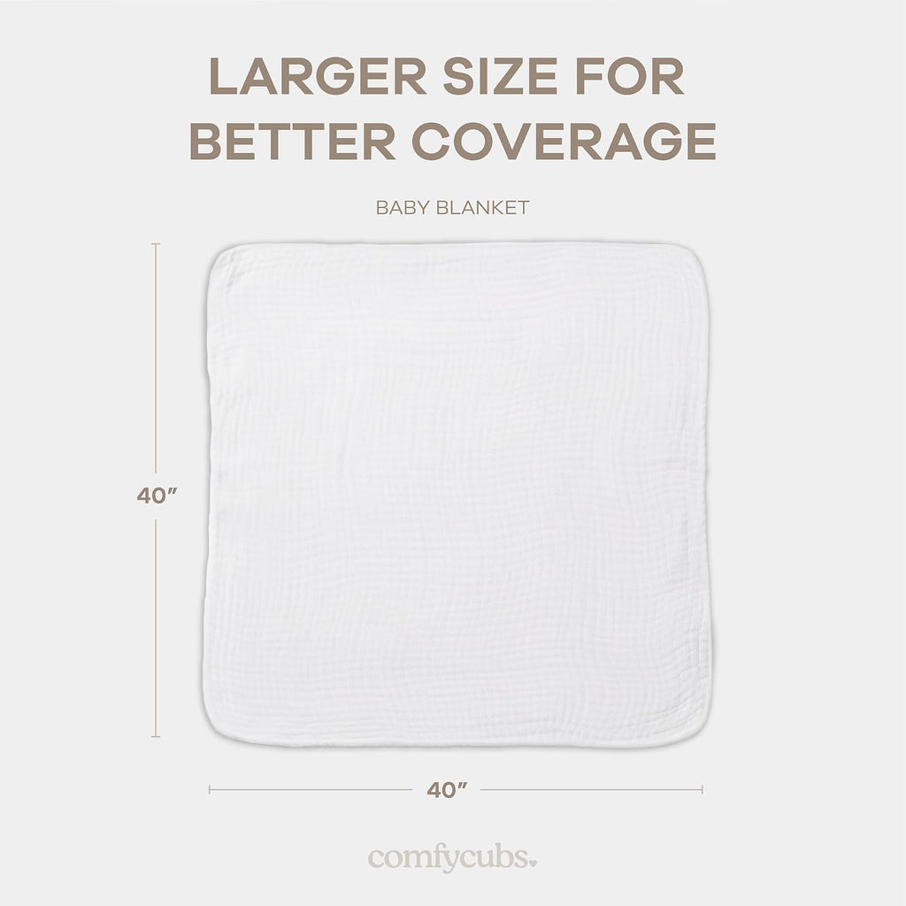 Muslin Baby Blanket 40" x 40" L - Swaddle Blankets, White