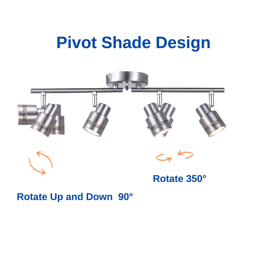 4 Light Modern Track Lighting Kit Flexibly Adjustable Bar with Multi-Directional Brushed Nickel Ceiling Spotlight