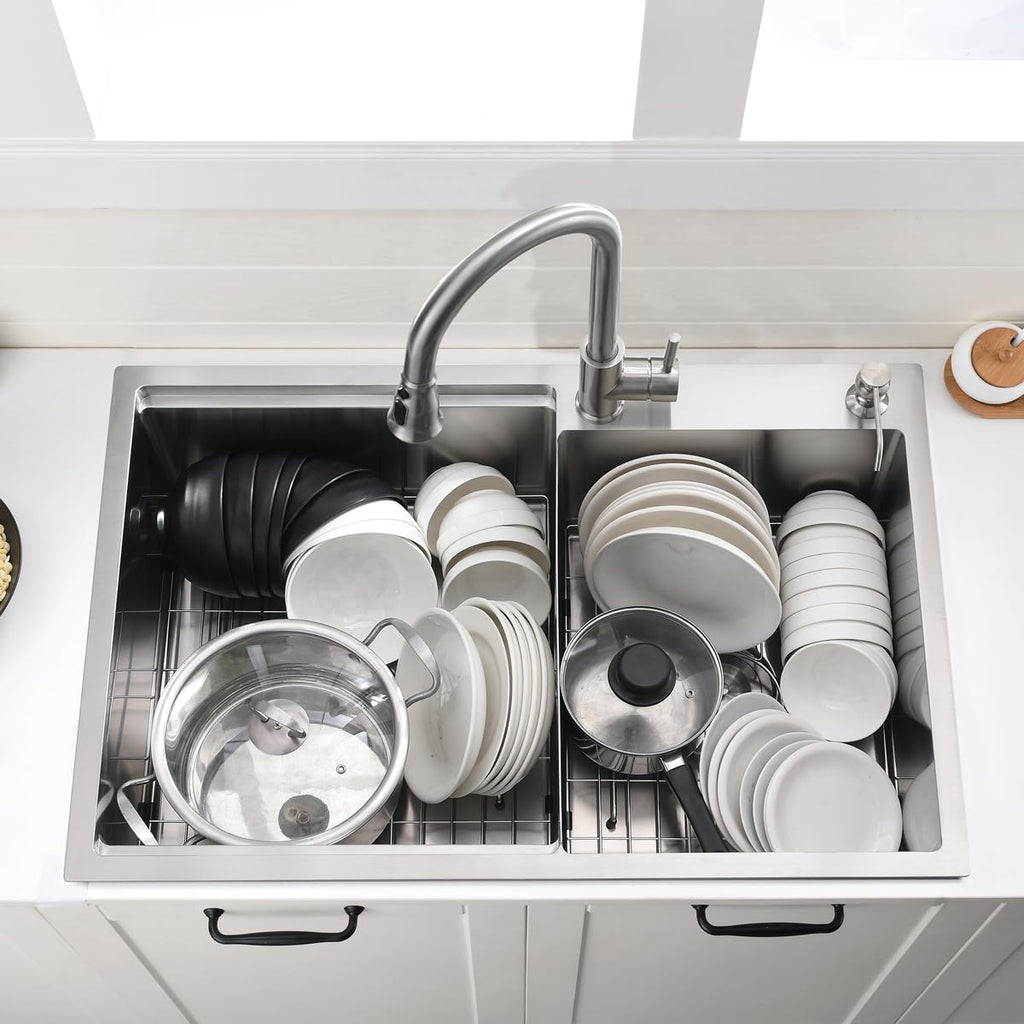 Drop In Double Bowl Kitchen Sink - 33 x 22 Inch Top Mount sink
