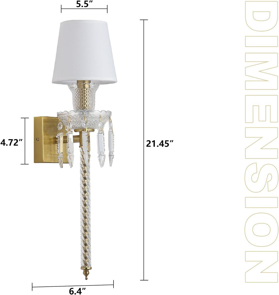 Modern Crystal Wall Sconce with Linen Shade Vintage Crystal Gold Wall Light Modern Glass Golden Wall Lamp for