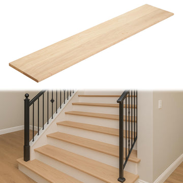 Red Oak Solid Wood Stair Tread with Small (3/4") Profile Oak Treads (60in, Bullnose Stairs Treads, )