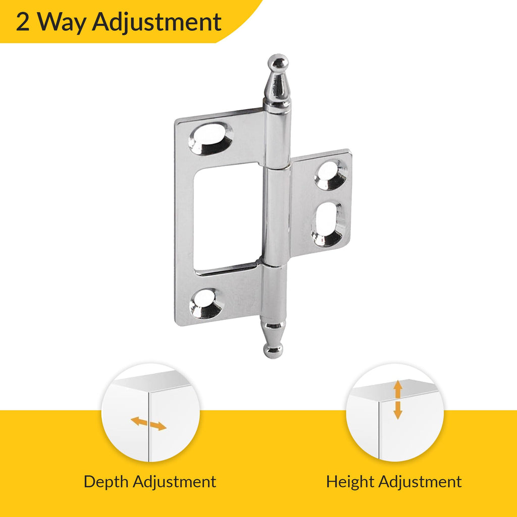 Decorative Butt Hinge, Non-Mortise, Minaret Finial Elite Solid Brass Hinge, Polished Chrome Polished, Chrome