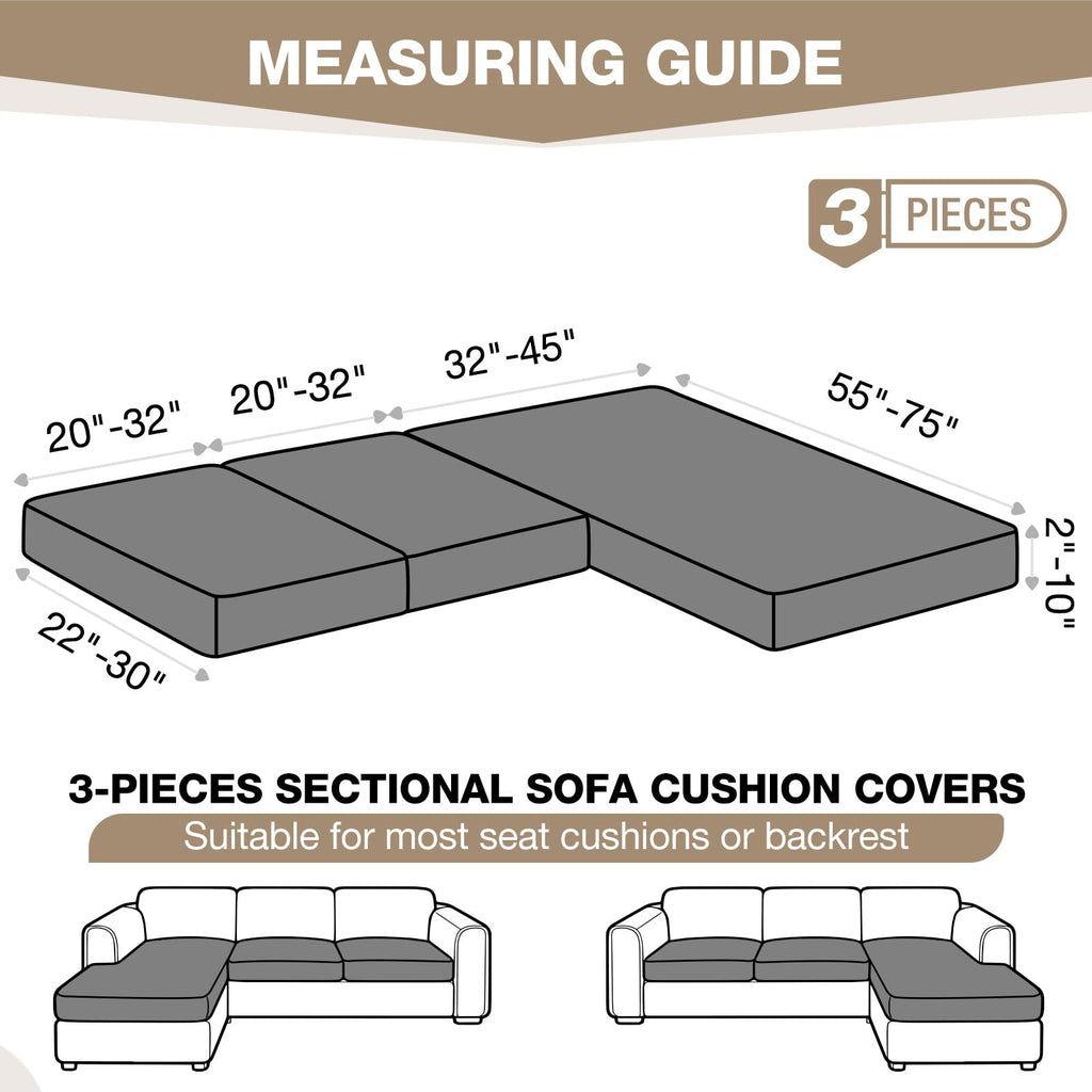 Sectional Couch Covers Stretch Couch Cushion Covers for Sectional Sofa Chaise L Shape, 3 Pieces Sectional Seat Covers