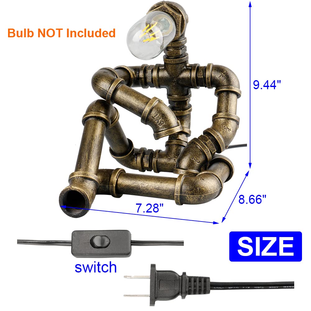 Steampunk Table Lamp, Creative Robot Style Desk Lamp Vintage Industrial Water Pipe Light for Bedside Table Nightstand