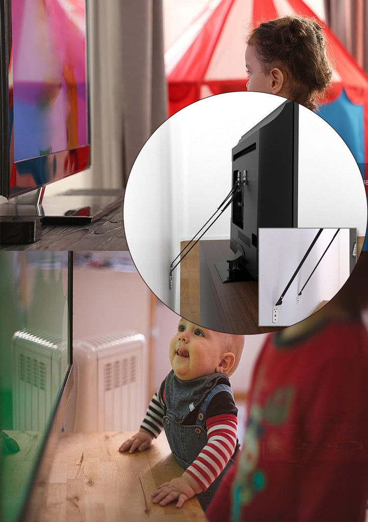 Adjustable Anti-tip TV Straps Safety for Flat Screen, Heavy Duty Dual Cable Metal Anchor for Baby Proofing & Pet